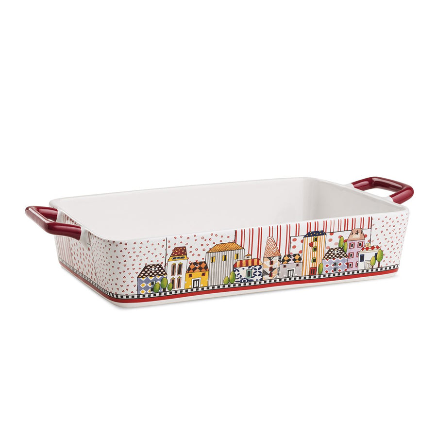 Pirofila rettangolare in ceramica da forno decorata PAESE MIO Egan