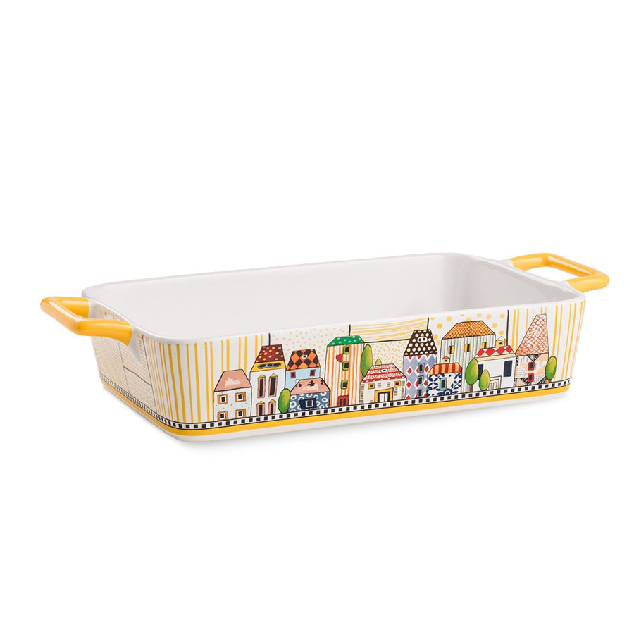 Pirofila rettangolare in ceramica da forno decorata PAESE MIO Egan