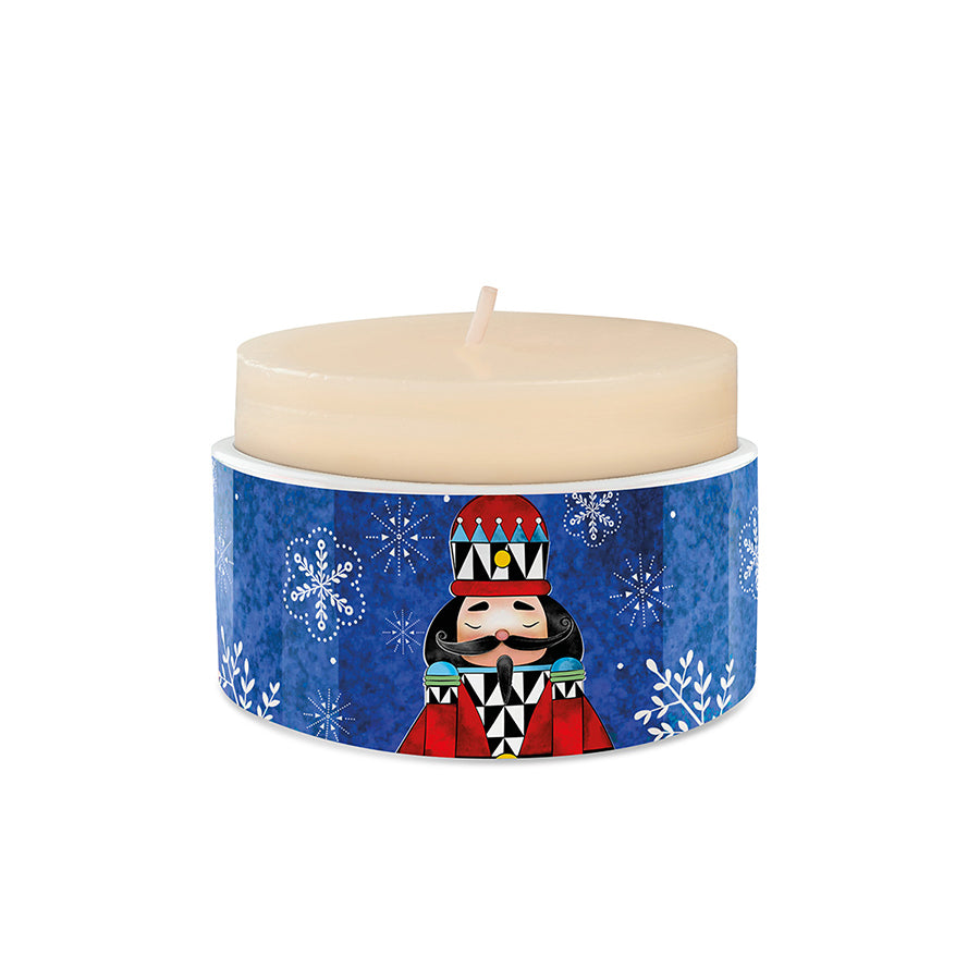Portacandela rotondo in porcellana decorata NATALE Egan
