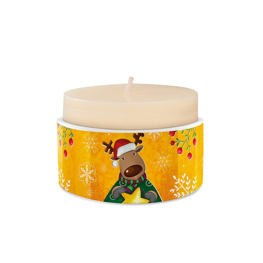 Portacandela rotondo in porcellana decorata NATALE Egan
