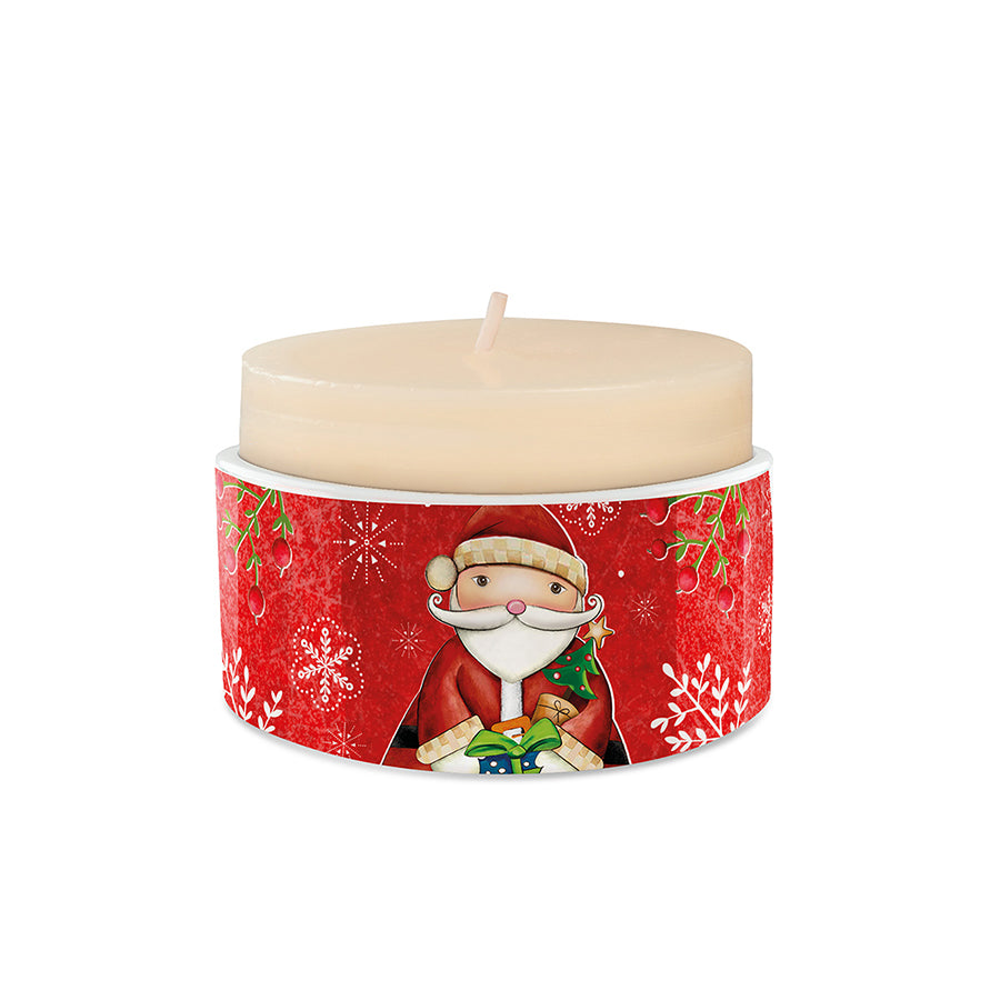 Portacandela rotondo in porcellana decorata NATALE Egan