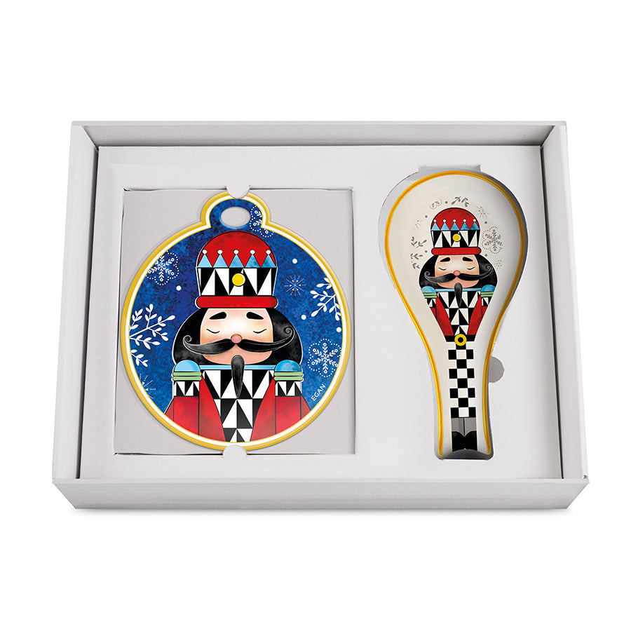 Set Sottopentola e Poggiamestolo in ceramica decorata smaltata NATALE Egan