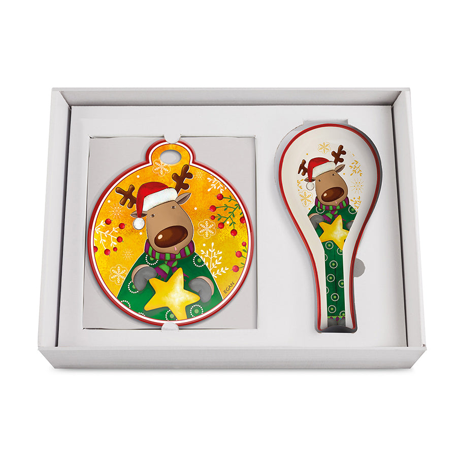 Set Sottopentola e Poggiamestolo in ceramica decorata smaltata NATALE Egan