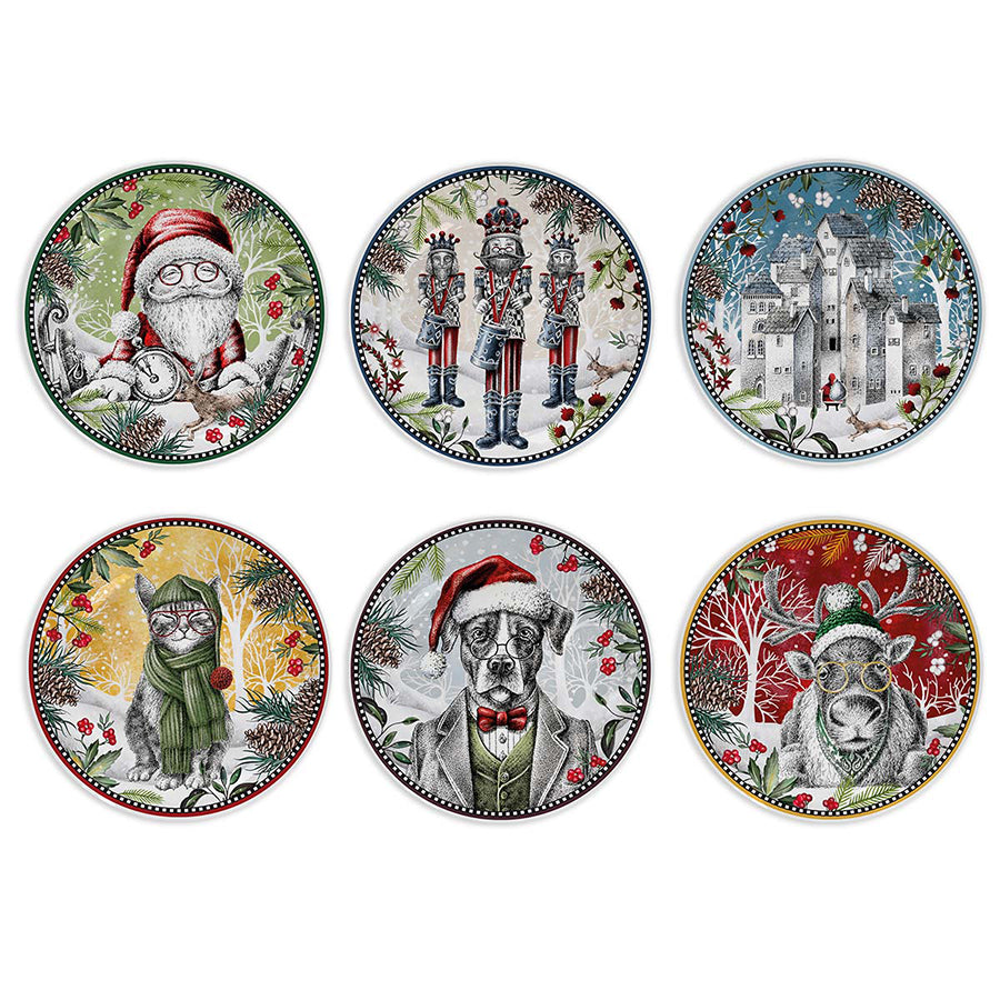 Set 6 Piattini Dessert porcellana decorata NATALE Egan