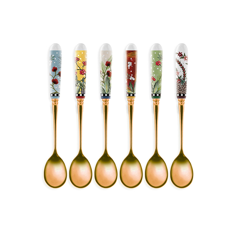 Set 6 Cucchiaini acciaio e ceramica decorata NATALE Egan