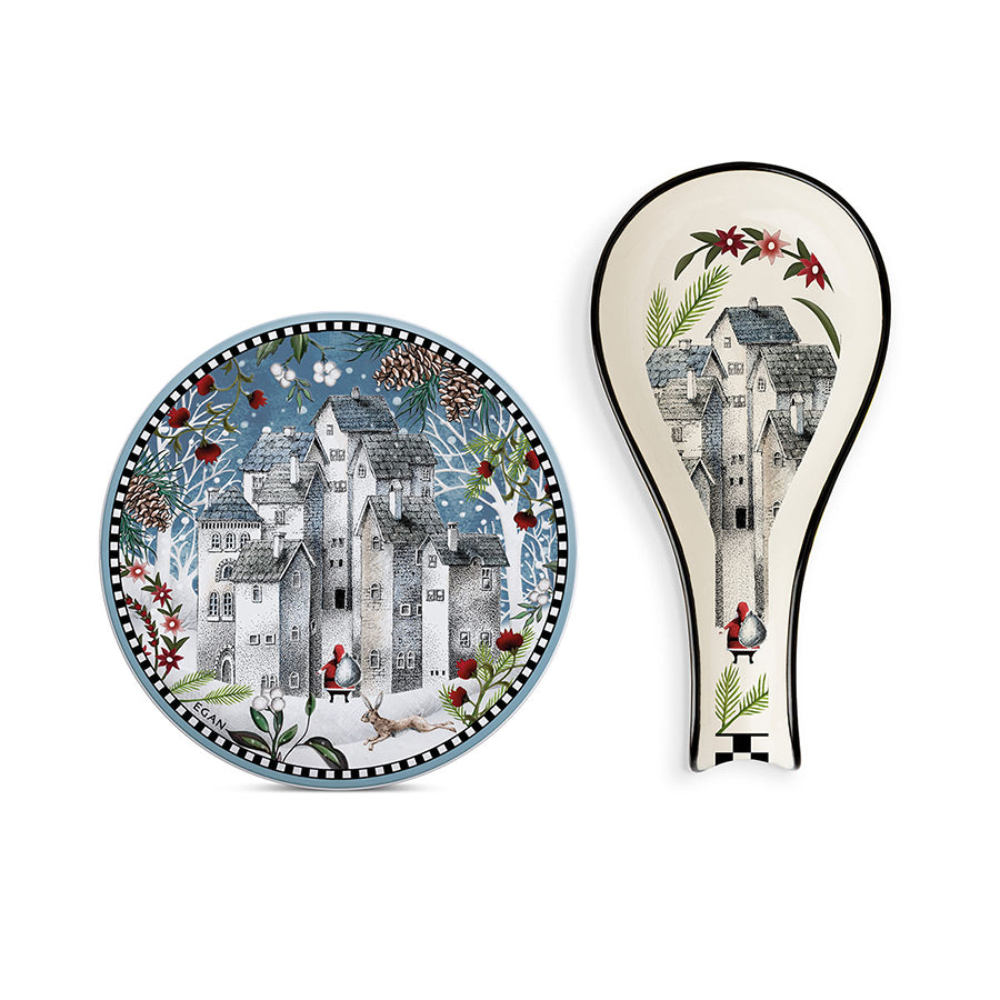 Set Sottopentola e Poggiamestolo in ceramica decorata NATALE Egan