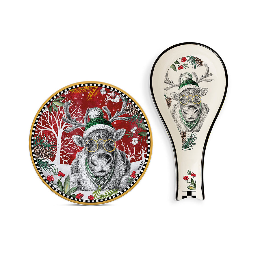 Set Sottopentola e Poggiamestolo in ceramica decorata NATALE Egan