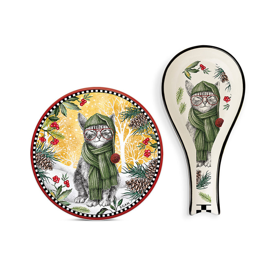 Set Sottopentola e Poggiamestolo in ceramica decorata NATALE Egan