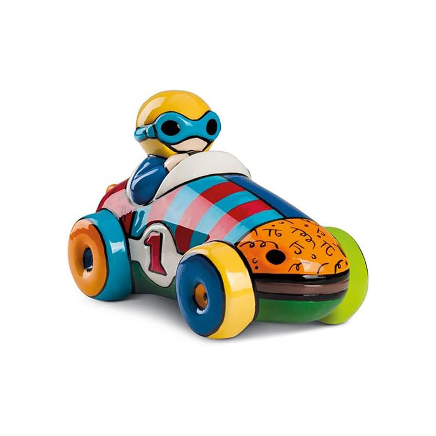 Statuetta in ceramica decorata smaltata AUTOMOBILE BRITTO Egan