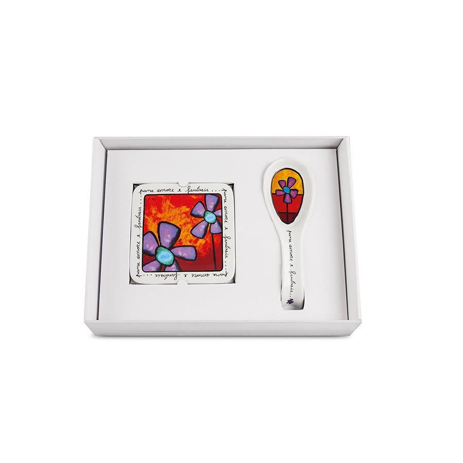 Set sottopentola e poggiamestolo in porcellana decorata PANE AMORE E FANTASIA Egan