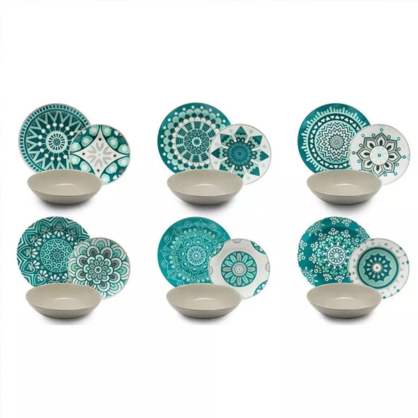 Servizio 18 pz piatti in porcellana decorata Excelsa MANDALA