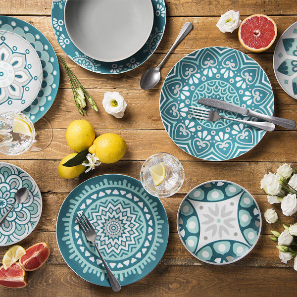 Servizio 18 pz piatti in porcellana decorata Excelsa MANDALA