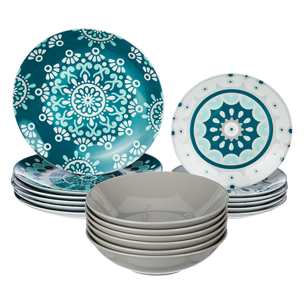 Servizio 18 pz piatti in porcellana decorata Excelsa MANDALA