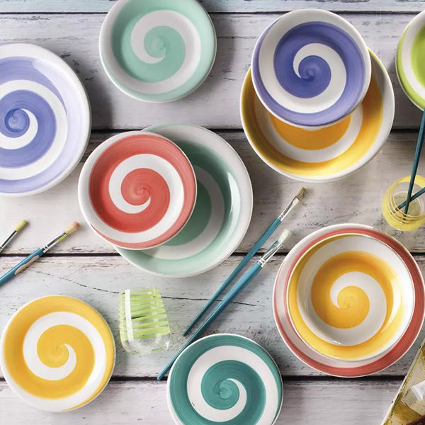 Servizio 18pz piatti in ceramica forte decorata Villa Altachiara INFINITO