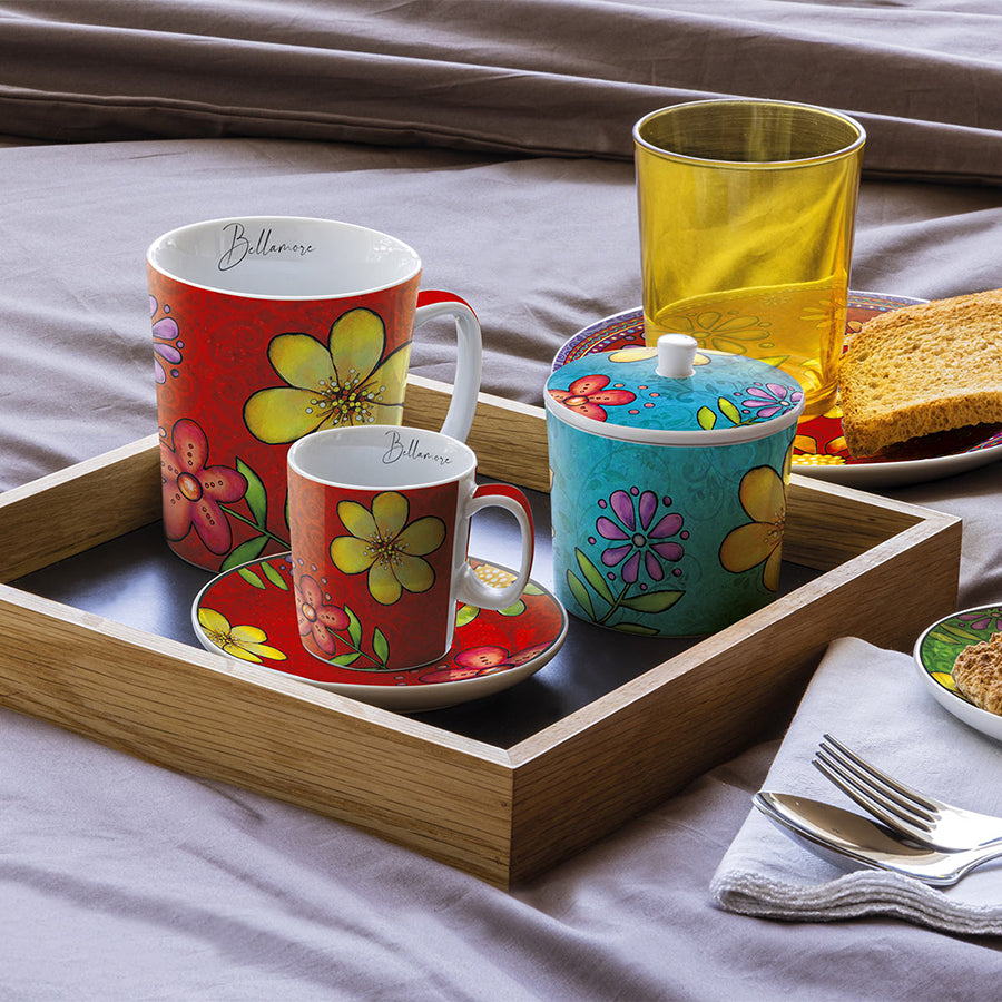 Set 6 tazze caffè con piattino in porcellana decorata BELLAMORE Egan