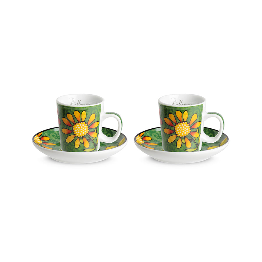 Set 2 tazze caffè con piattino in porcellana decorata BELLAMORE Egan