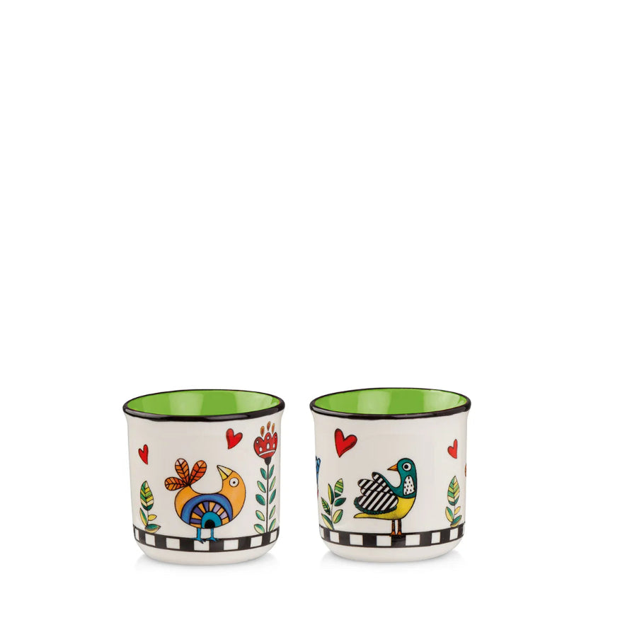 Set 2 Bicchierini da caffè in porcellana decorata "COCORICO'" Egan