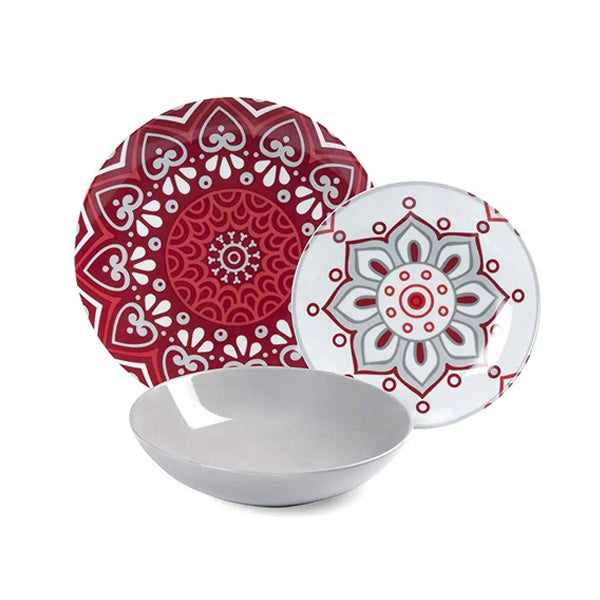 Servizio 18 pz piatti in porcellana decorata Excelsa MANDALA RED
