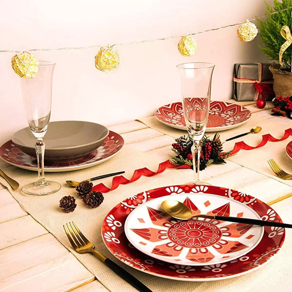 Servizio 18 pz piatti in porcellana decorata Excelsa MANDALA RED