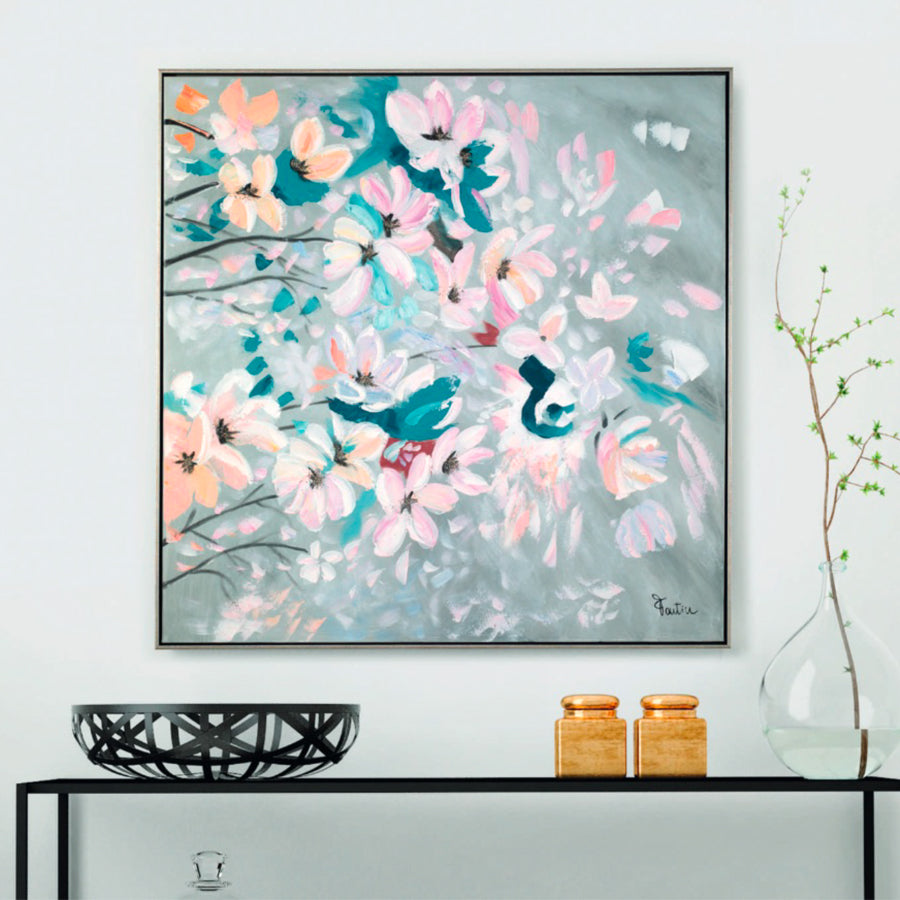 Quadro in tela con cornice in legno RAMO FIORITO Fantin Argenti