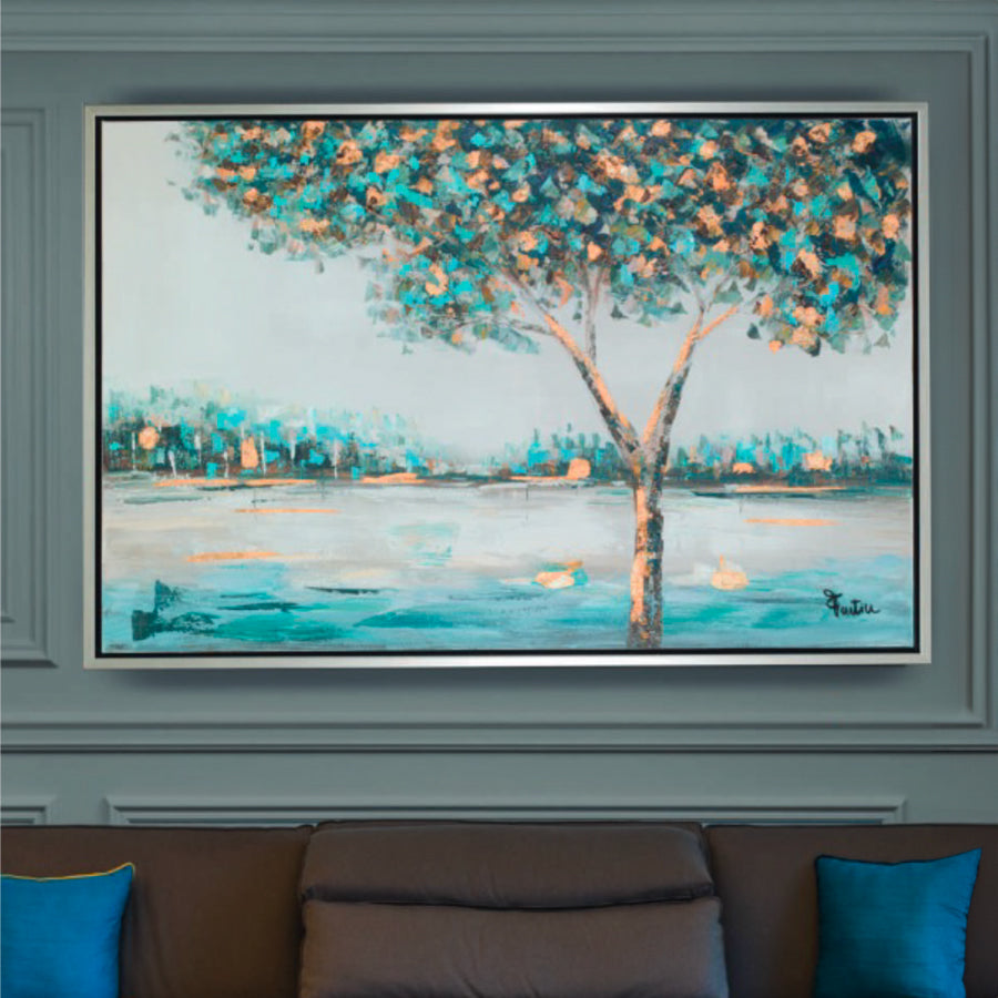 Quadro in tela con cornice in legno PAESAGGIO TURCHESE Fantin Argenti