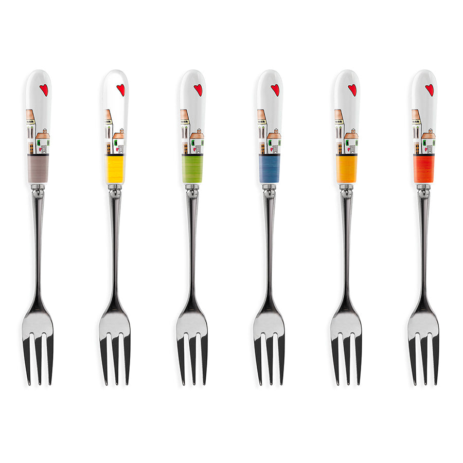 Set 6 forchettine in acciaio e porcellana decorata LE CASETTE Egan
