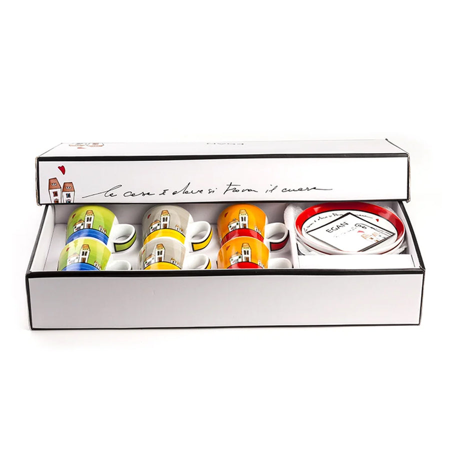 Set 6 tazze caffè con piattino in porcellana decorata LE CASETTE Egan
