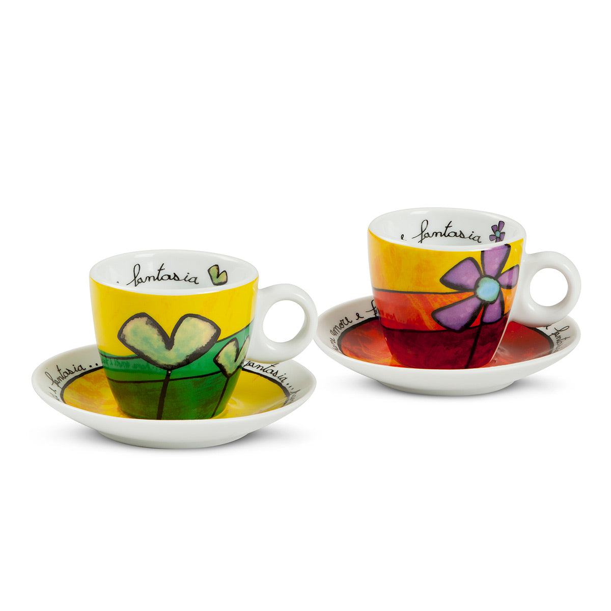 Set 2 tazze caffè con piattino in porcellana decorata PANE AMORE E FANTASIA Egan