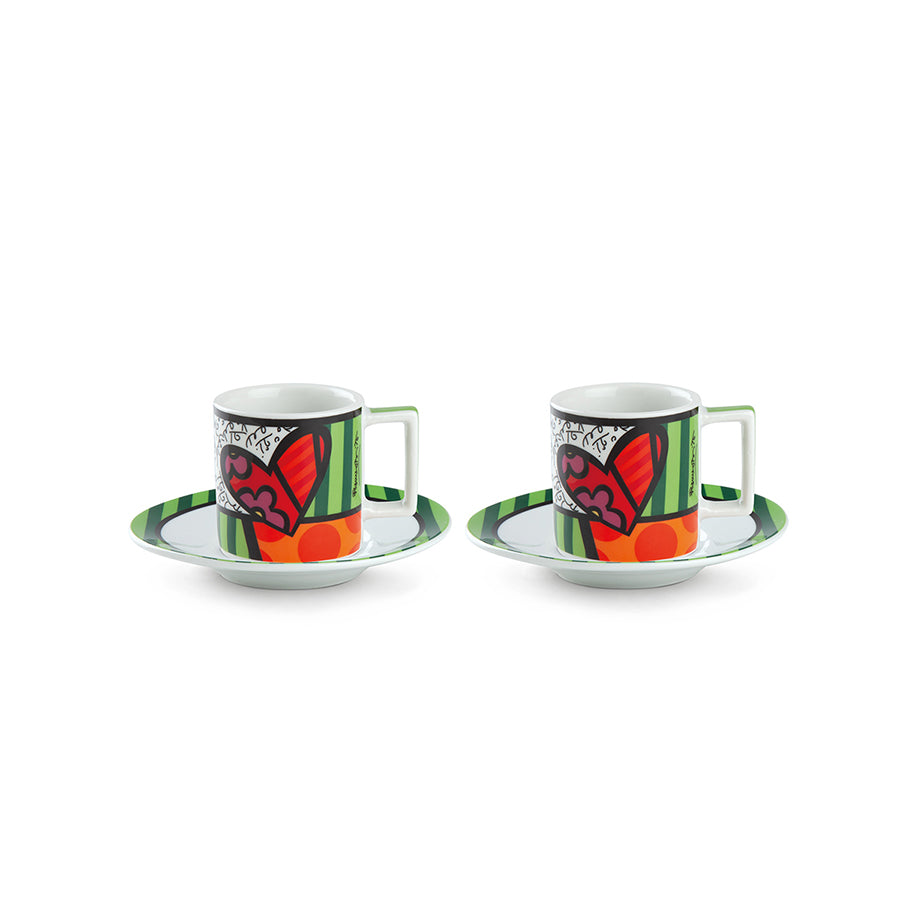 Set 2 tazze caffè con piattino in porcellana decorata Egan BRITTO ICON