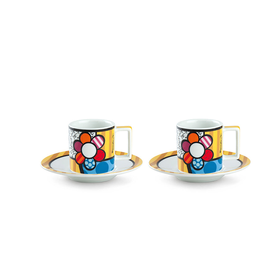 Set 2 tazze caffè con piattino in porcellana decorata Egan BRITTO ICON