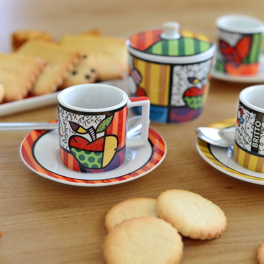 Set 2 tazze caffè con piattino in porcellana decorata Egan BRITTO ICON
