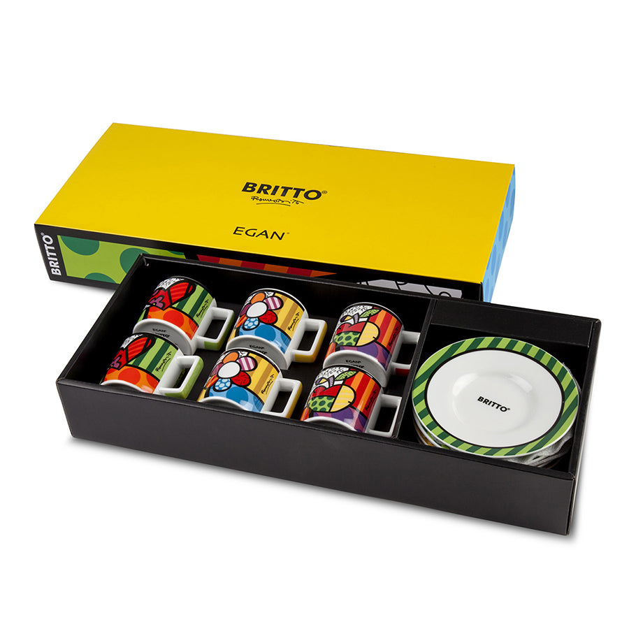 Set 6 tazze caffè con piattino in porcellana decorata Egan BRITTO ICON