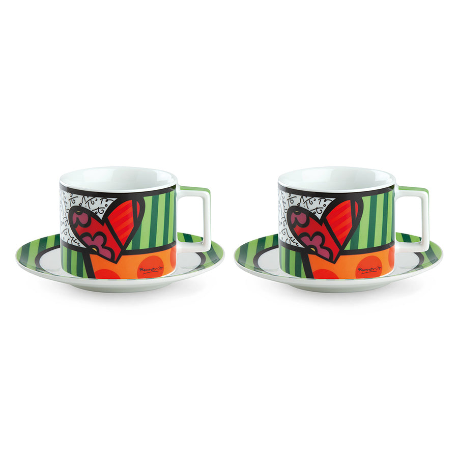 Set 2 tazze cappuccino con piattino in porcellana decorata Egan BRITTO ICON