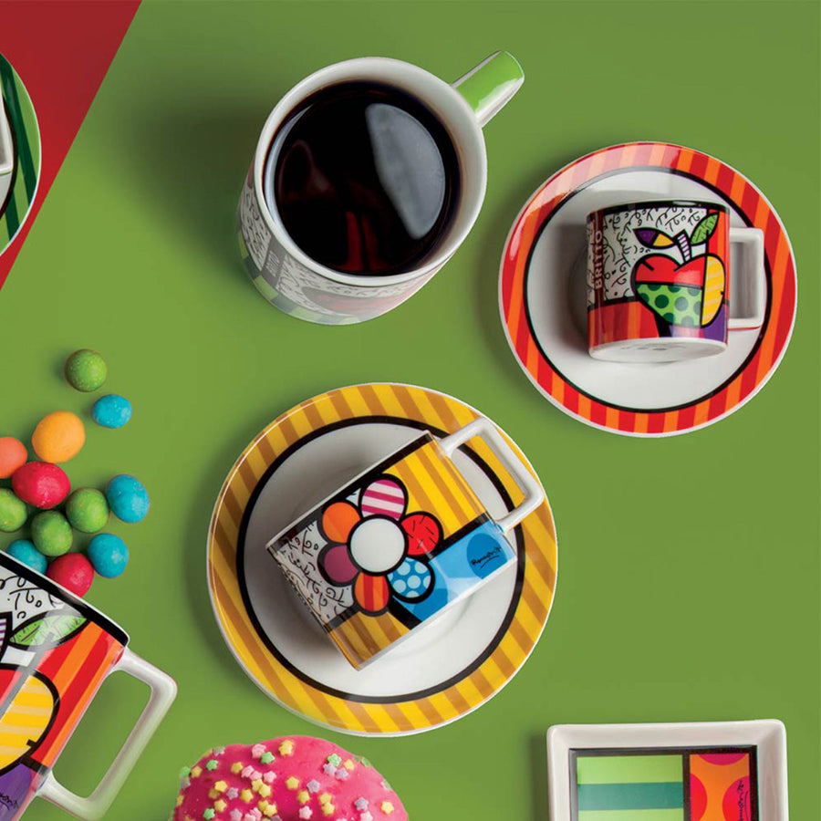 Set 2 tazze cappuccino con piattino in porcellana decorata Egan BRITTO ICON