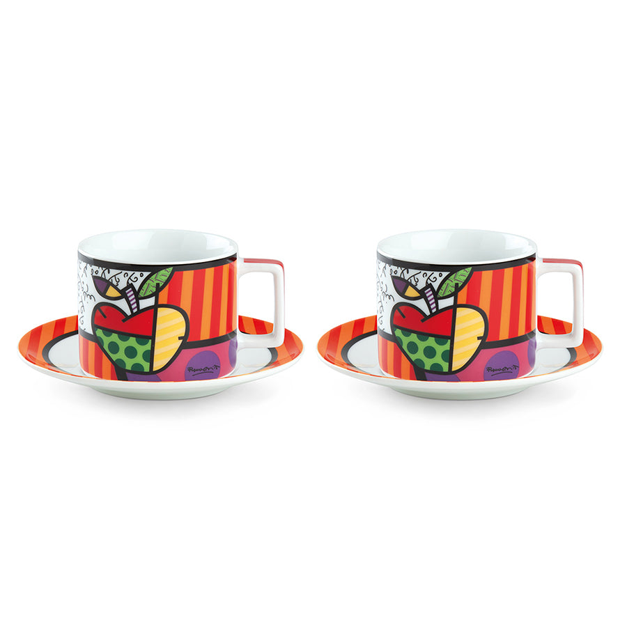Set 2 tazze cappuccino con piattino in porcellana decorata Egan BRITTO ICON