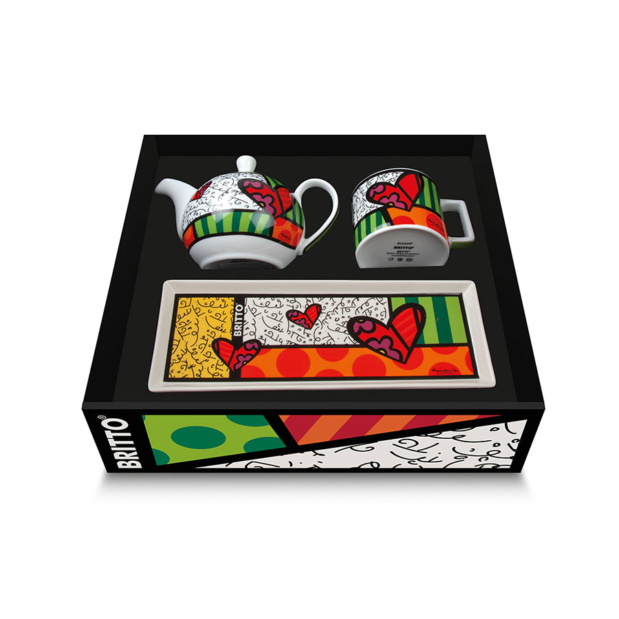 Set teiera, tazza cappuccino e vassoio in porcellana decorata Egan BRITTO ICON
