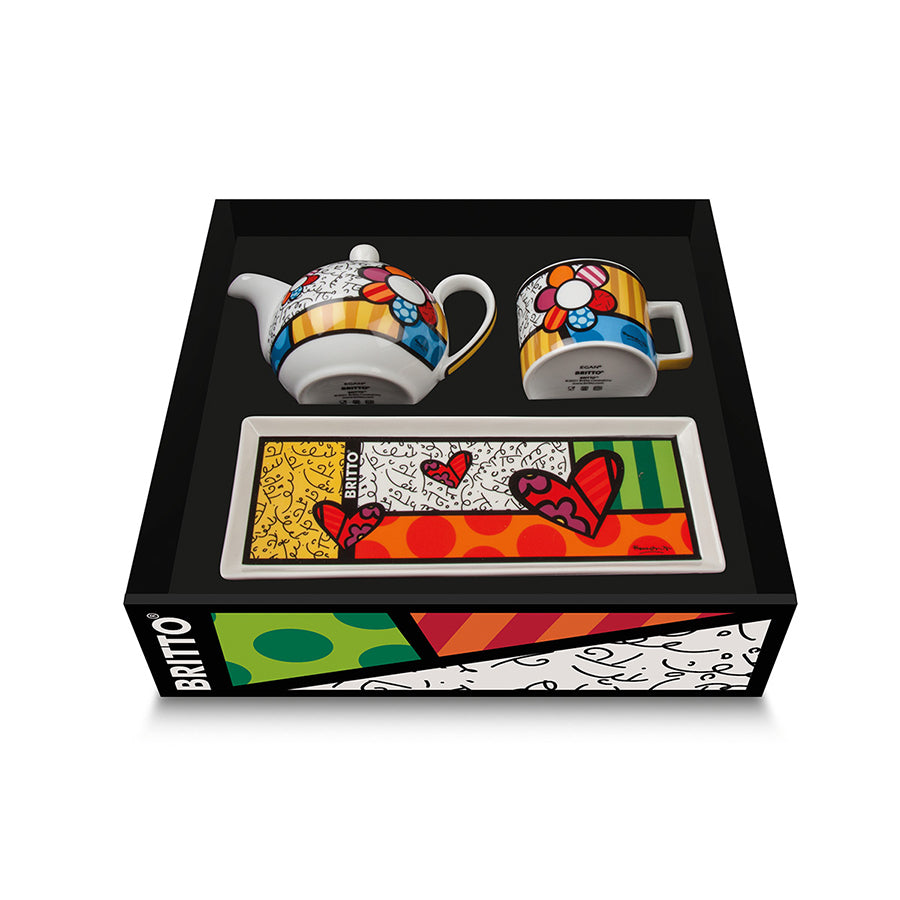 Set teiera, tazza cappuccino e vassoio in porcellana decorata Egan BRITTO ICON