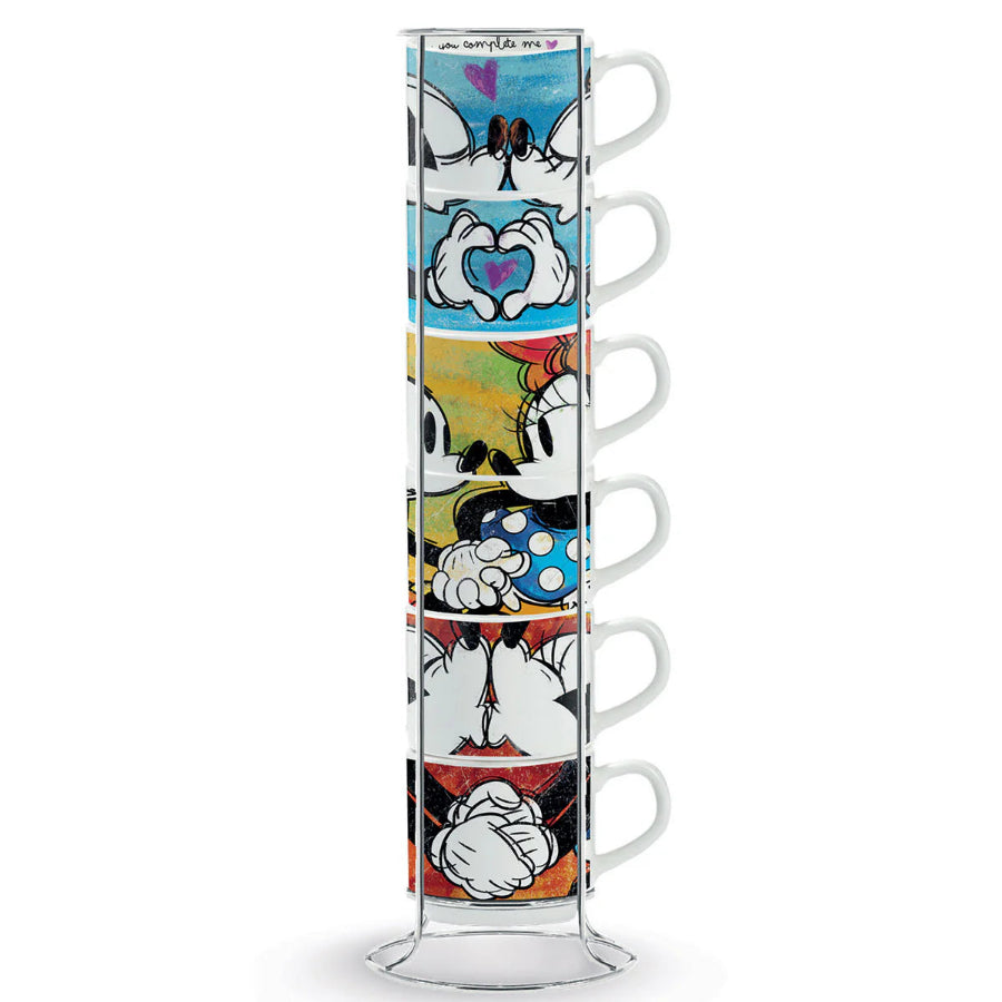 Set 6 Tazze Caffè in porcellana decorata con metalrack DISNEY "LOVE SWEET LOVE" Egan