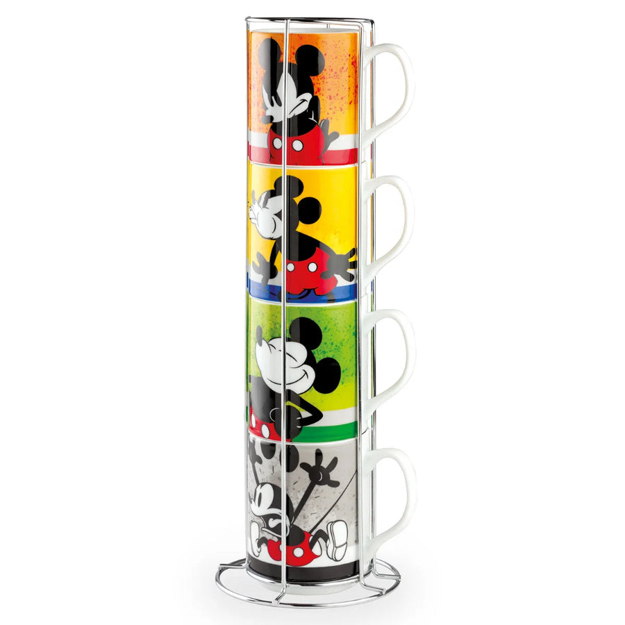 Set 4 tazze mug impilabili in porcellana decorata con metalrack Disney Mickey Mouse "I AM!" Egan
