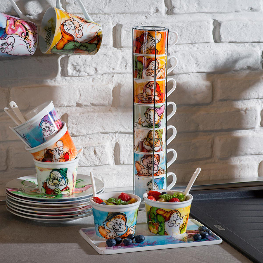 Set 7 tazze caffè in porcellana decorata con metal rack Egan I 7 NANI
