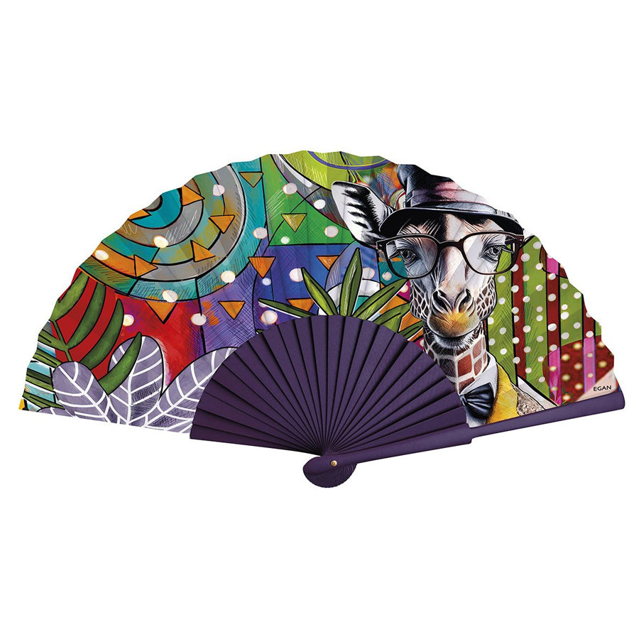 Ventaglio in legno e tessuto stampato Giraffa HUMAN ESSENCE Egan