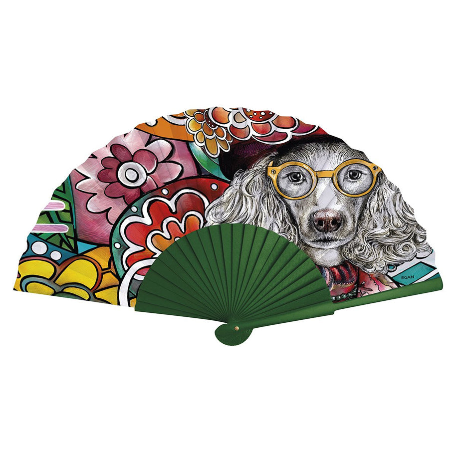 Ventaglio in legno e tessuto stampato Mrs. Dog HUMAN ESSENCE Egan
