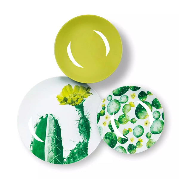 Servizio 18 pz piatti in porcellana decorata Excelsa COLOR CACTUS