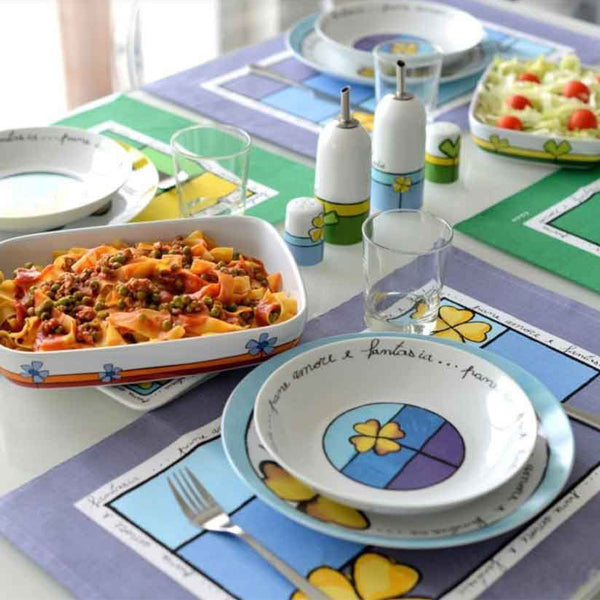 Servizio 18 pz piatti porcellana decorata PANE AMORE E FANTASIA Egan