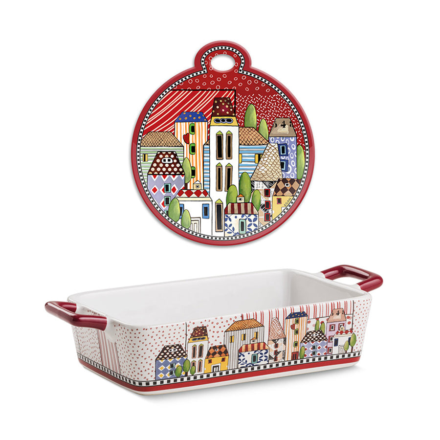 Set Pirofila e Sottopentola in ceramica decorata PAESE MIO Egan