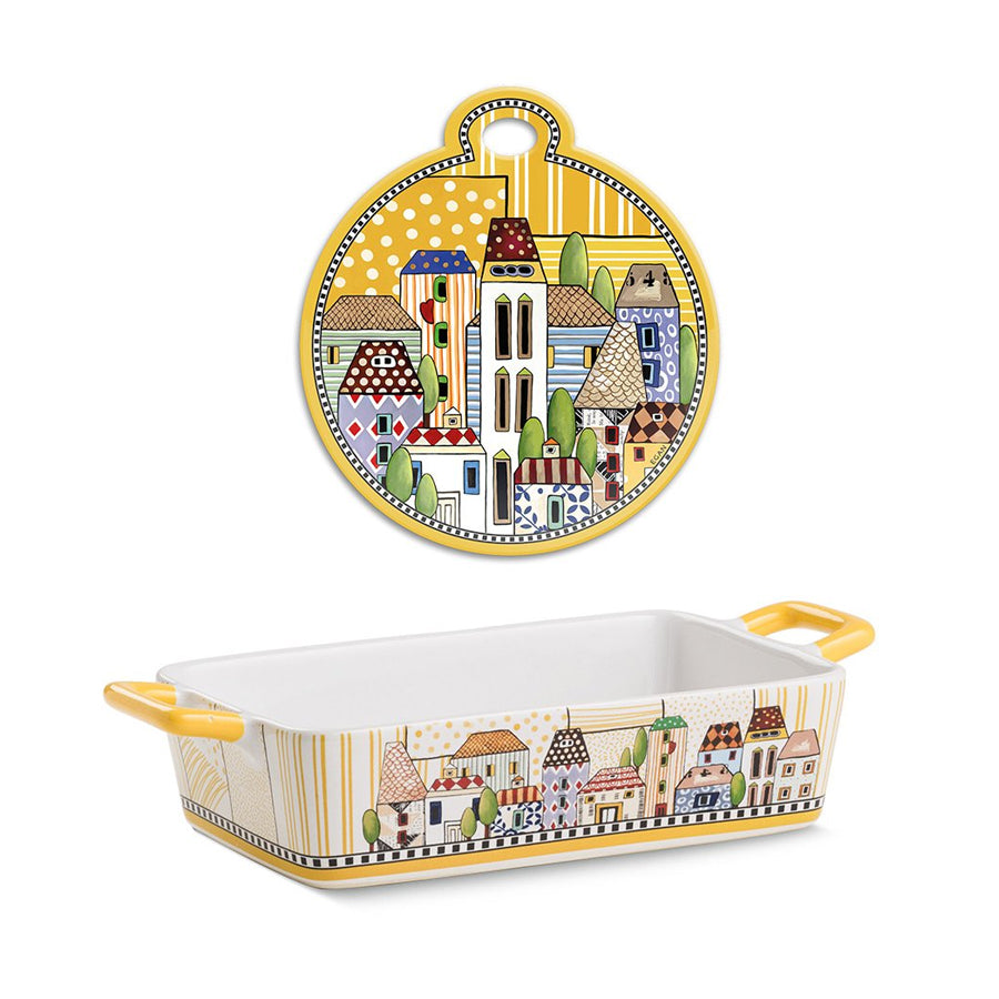 Set Pirofila e Sottopentola in ceramica decorata PAESE MIO Egan