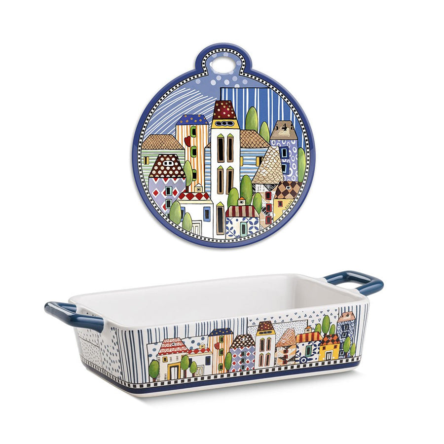 Set Pirofila e Sottopentola in ceramica decorata PAESE MIO Egan