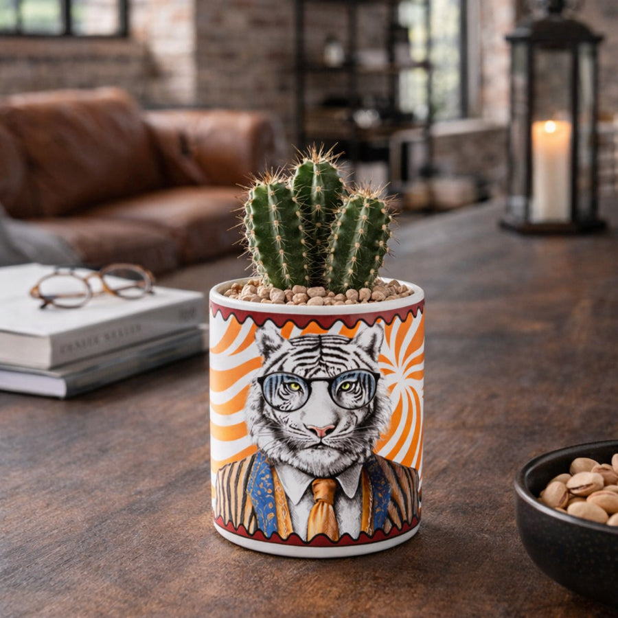 Vaso Cachepot in porcellana decorata Tigre COURAGE "HUMAN ESSENCE" Egan