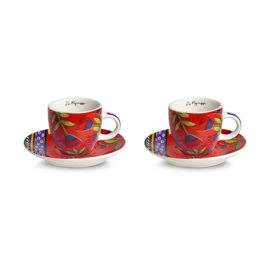 Set 2 tazze caffè con piattino in porcellana decorata "LE PUPAZZE" Egan