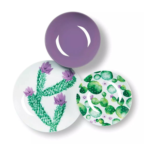 Servizio 18 pz piatti in porcellana decorata COLOR CACTUS Excelsa